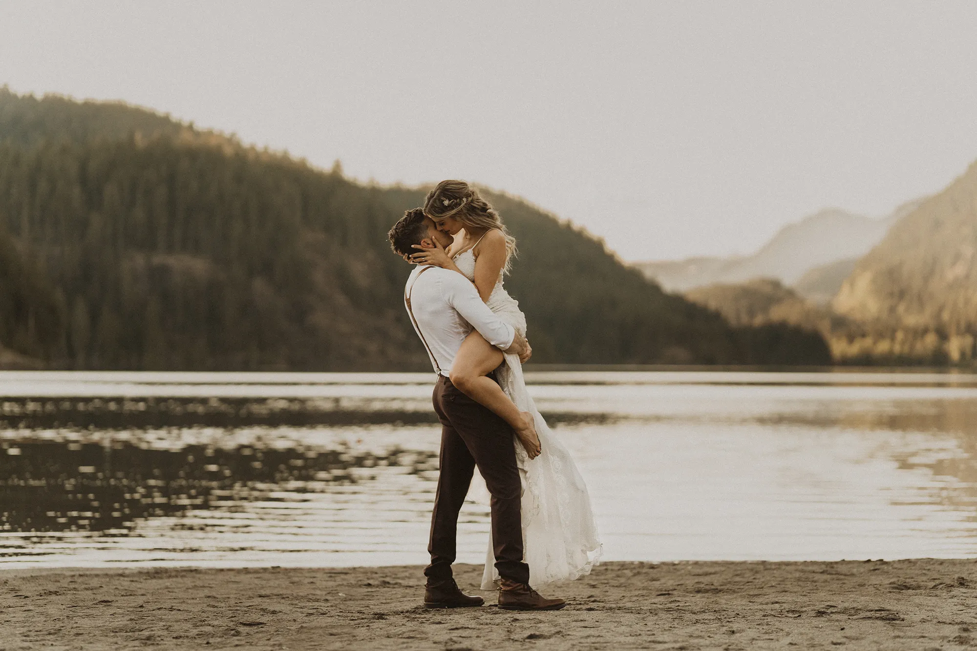 Bride & Groom Romantic Beach Kiss